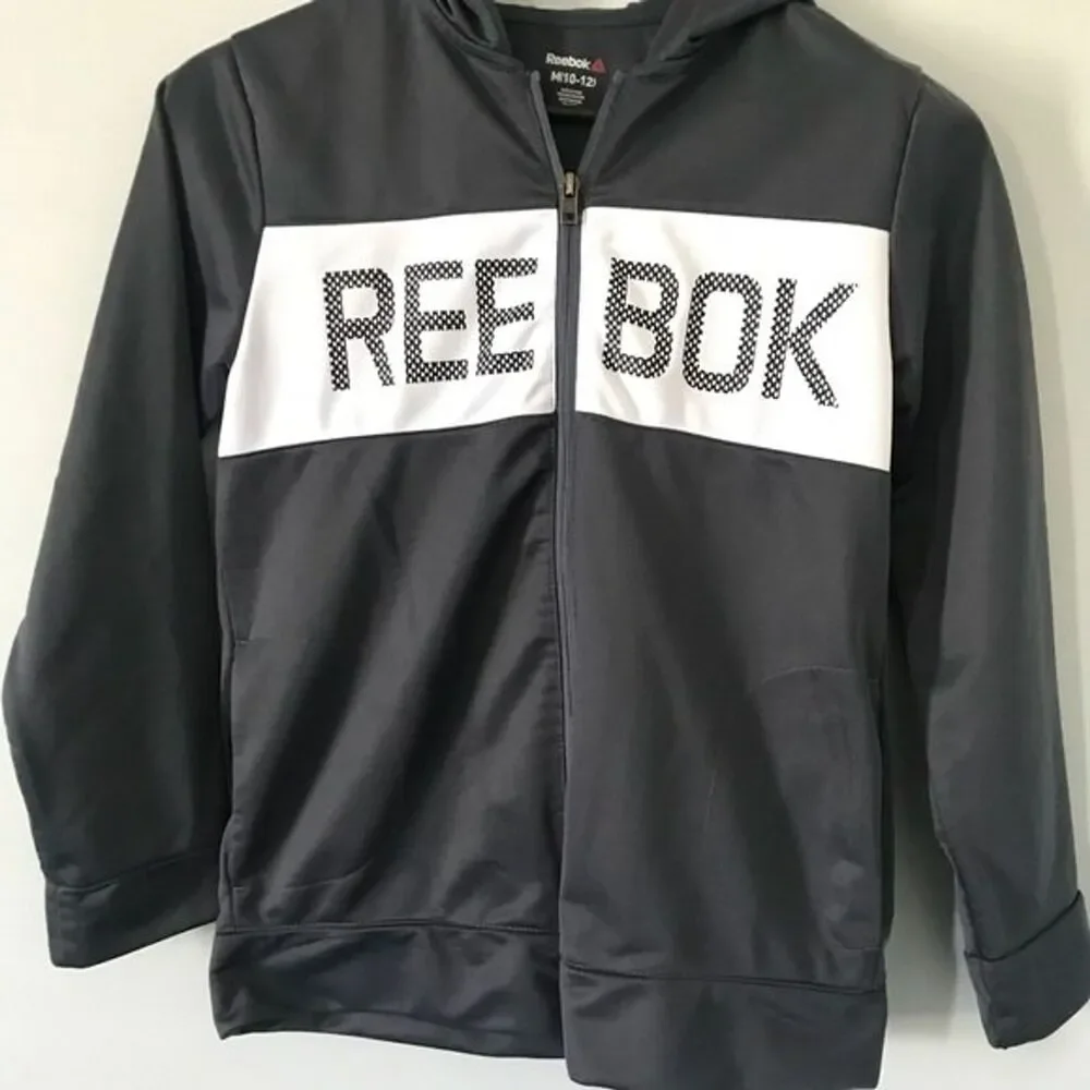 Reebok Kids Full Zip Hooded Jacket Gray With White Reebok in Black Size M 10-12